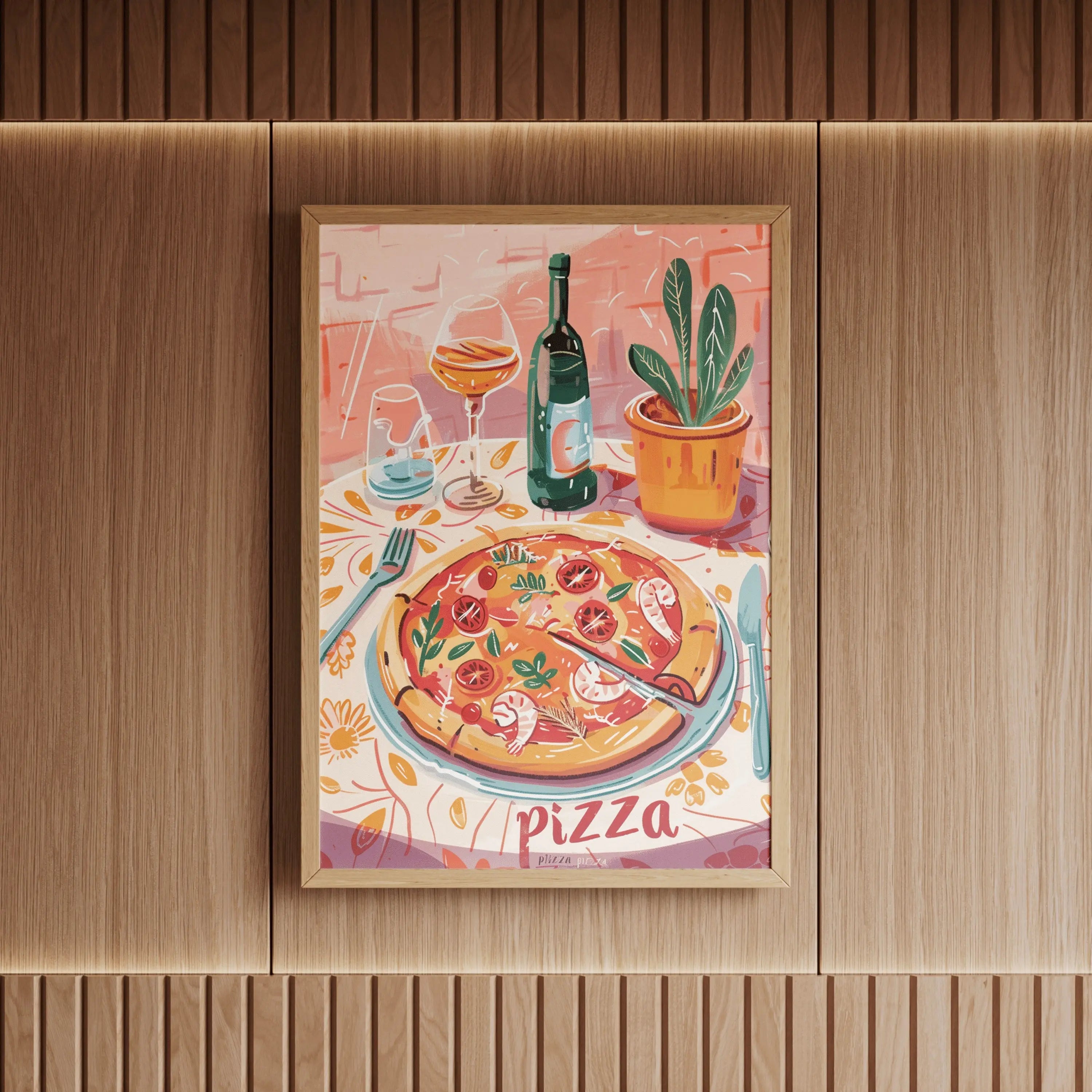 Tableau Décoration Murale - Pizza e Vino – Saveurs d’Italie à l’heure dorée