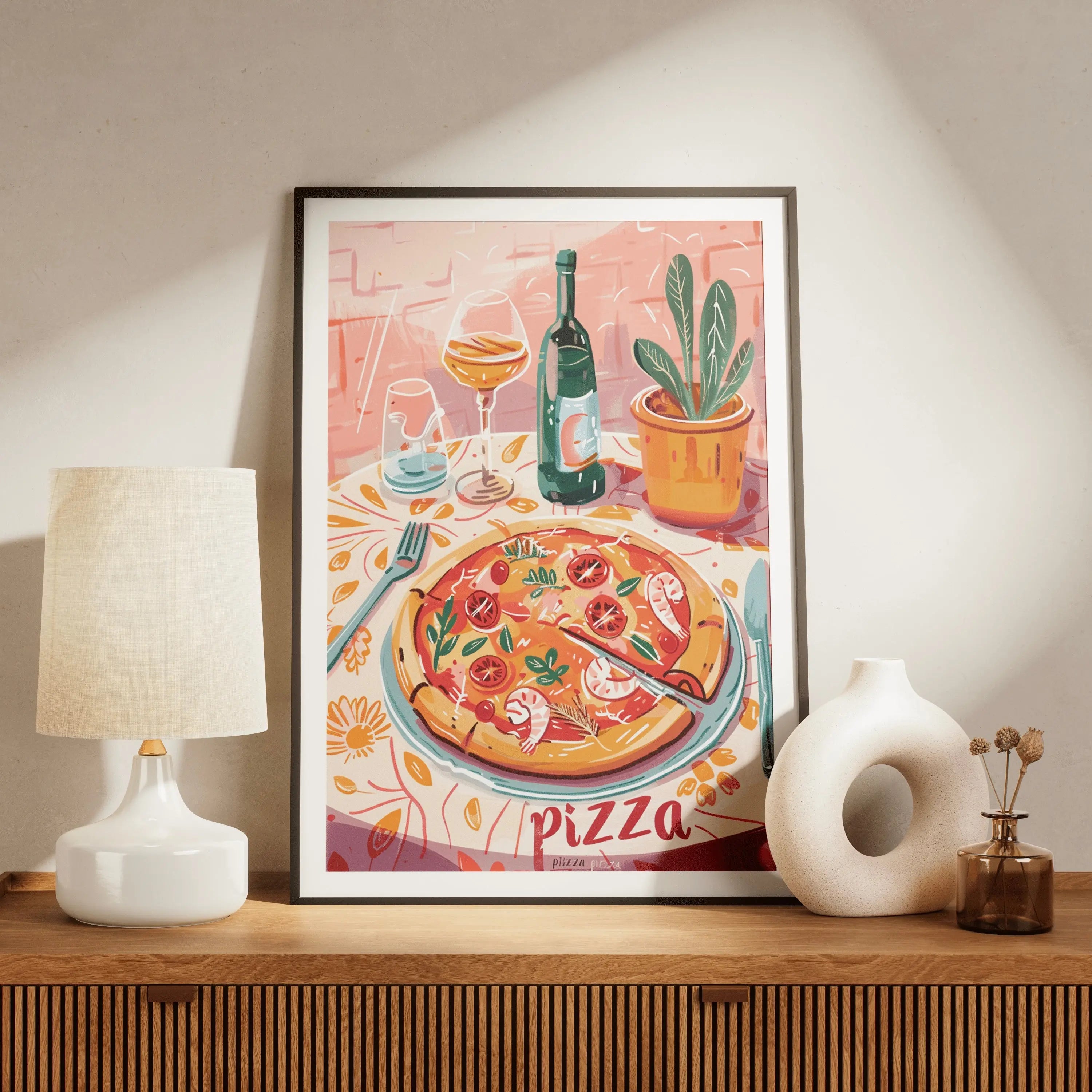 Tableau Décoration Murale - Pizza e Vino – Saveurs d’Italie à l’heure dorée