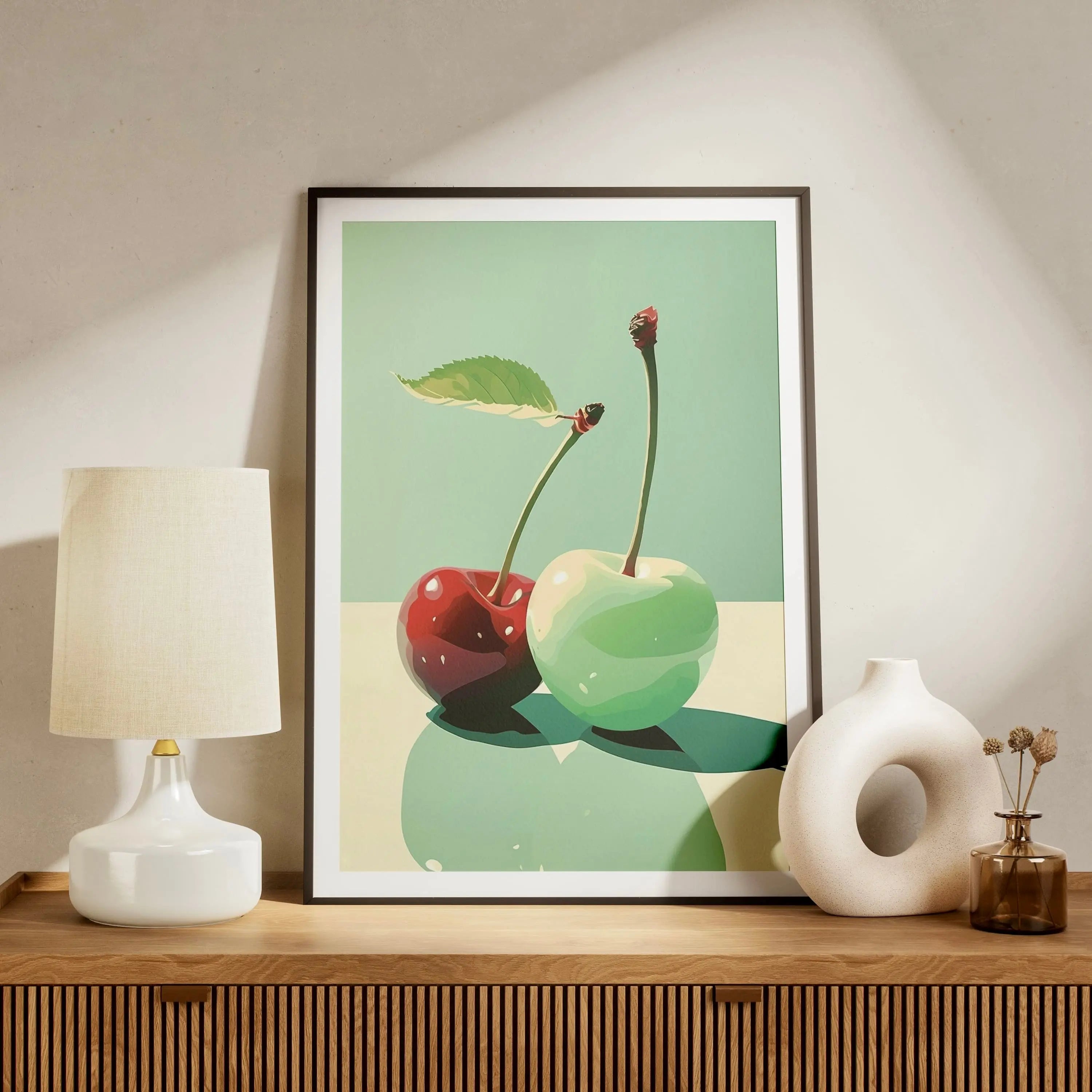 Tableau Décoration Murale - Été Menthe & Cerise - Illustration Pop & Minimaliste