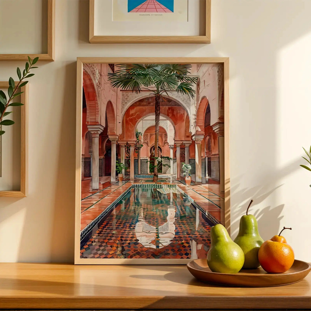 Muurdecoratie Schilderij - Weerspiegelingen van Marrakech - Rood Paleis, oosterse elegantie