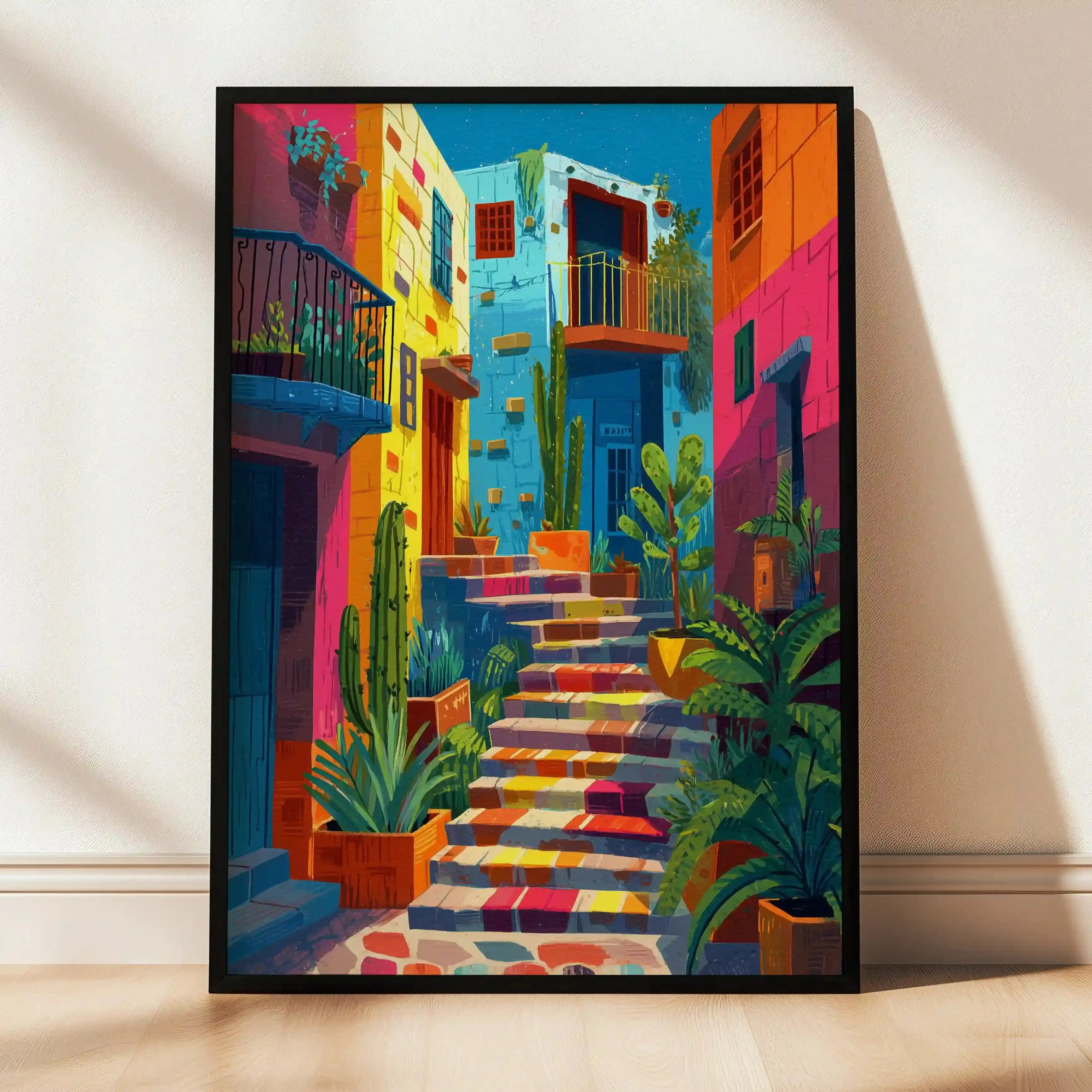 Tableau Escalier Tropical – Rue Colorée d’Amérique Latine