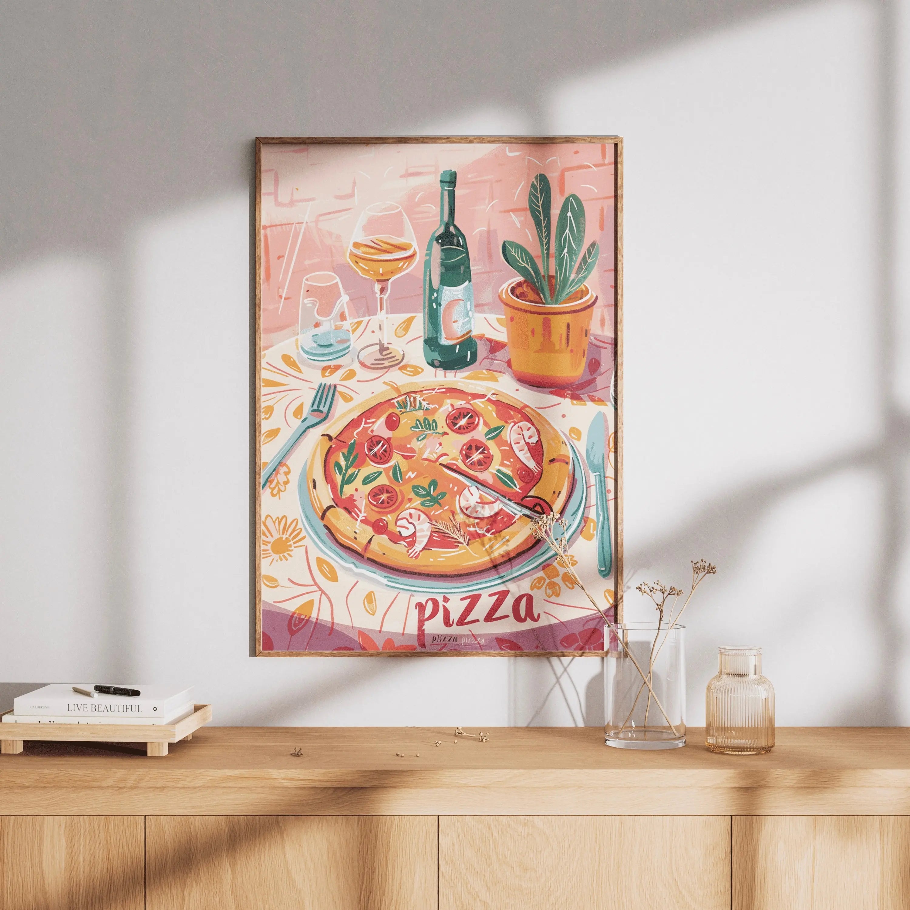 Tableau Décoration Murale - Pizza e Vino – Saveurs d’Italie à l’heure dorée