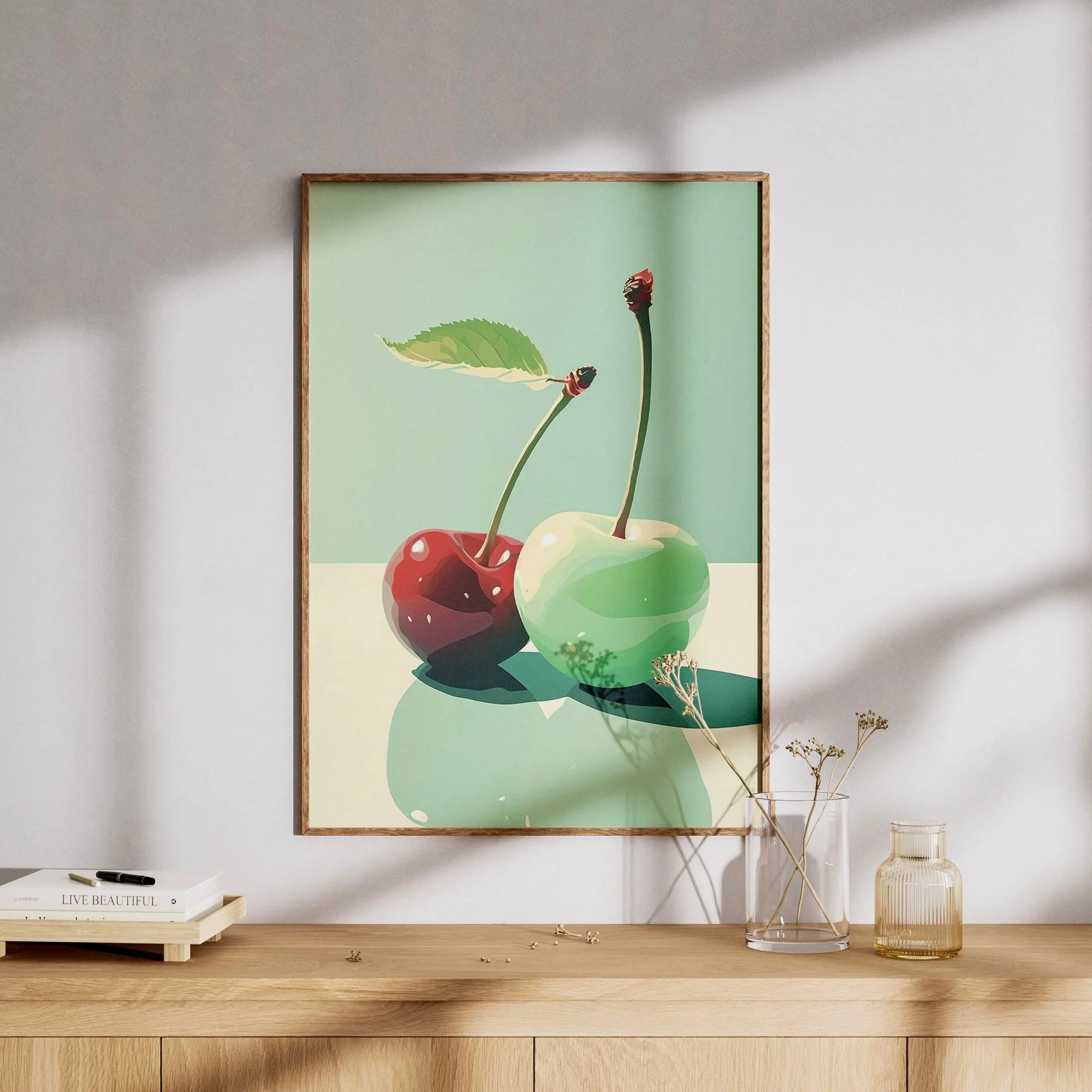 Tableau Décoration Murale - Été Menthe & Cerise - Illustration Pop & Minimaliste