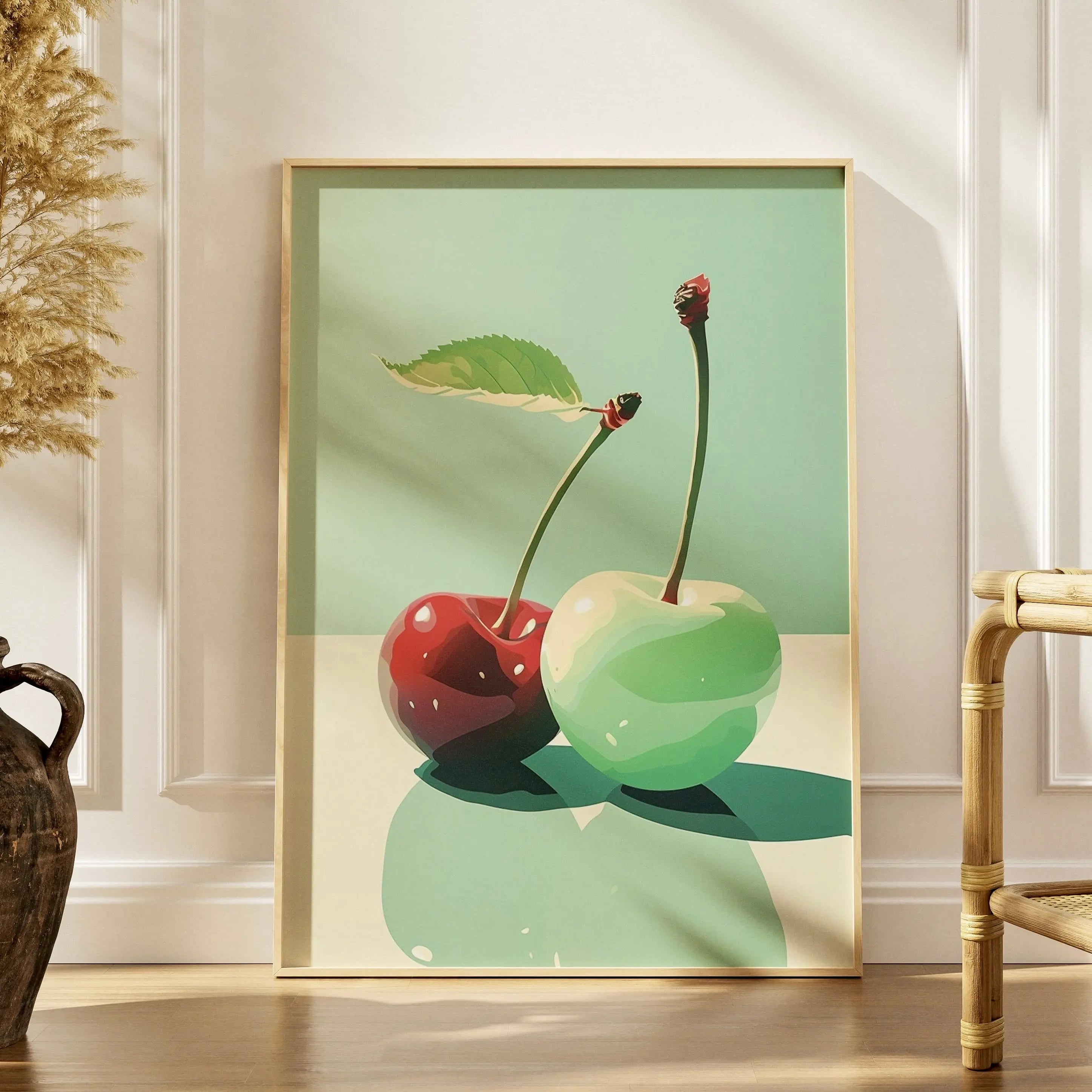 Tableau Décoration Murale - Été Menthe & Cerise - Illustration Pop & Minimaliste