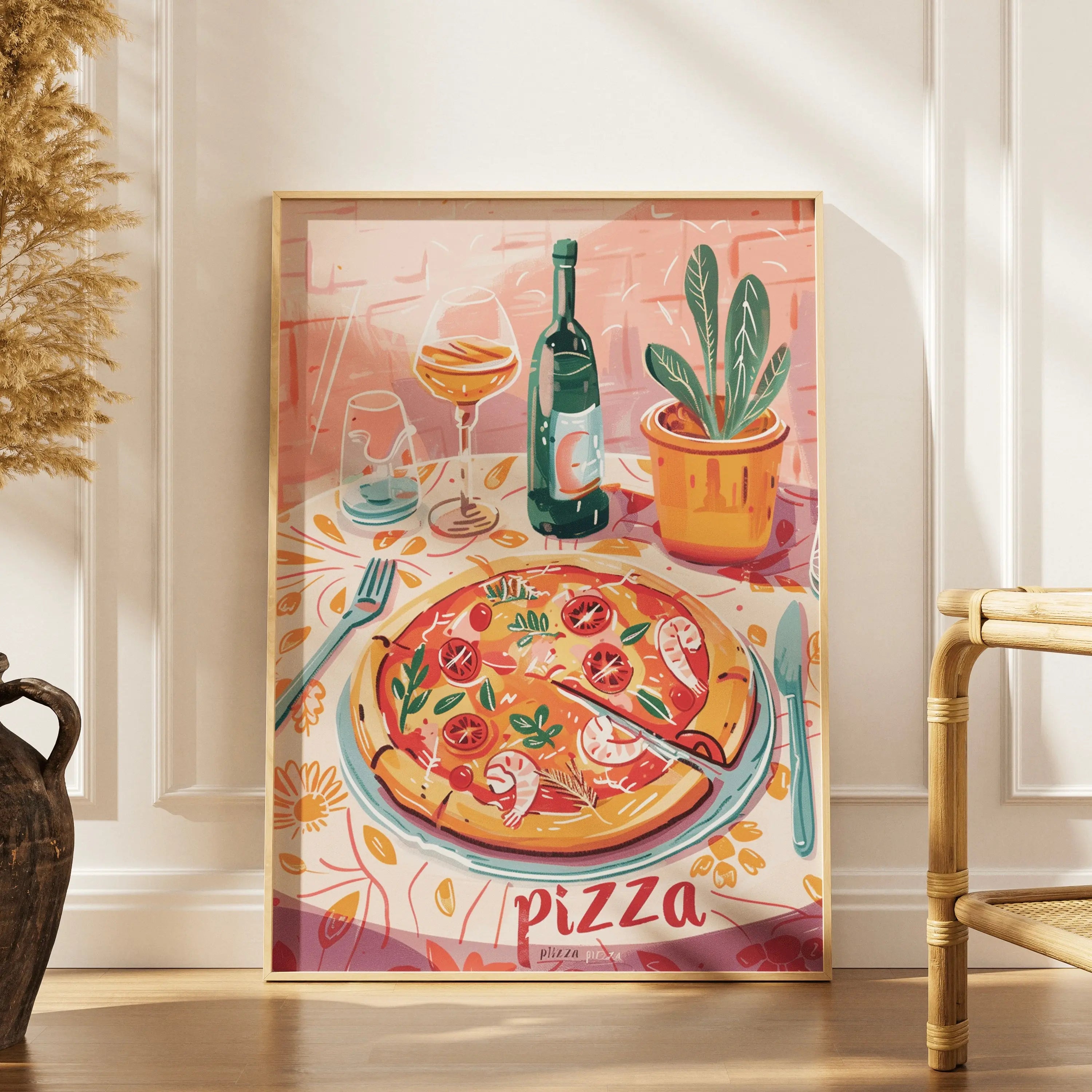 Tableau Décoration Murale - Pizza e Vino – Saveurs d’Italie à l’heure dorée