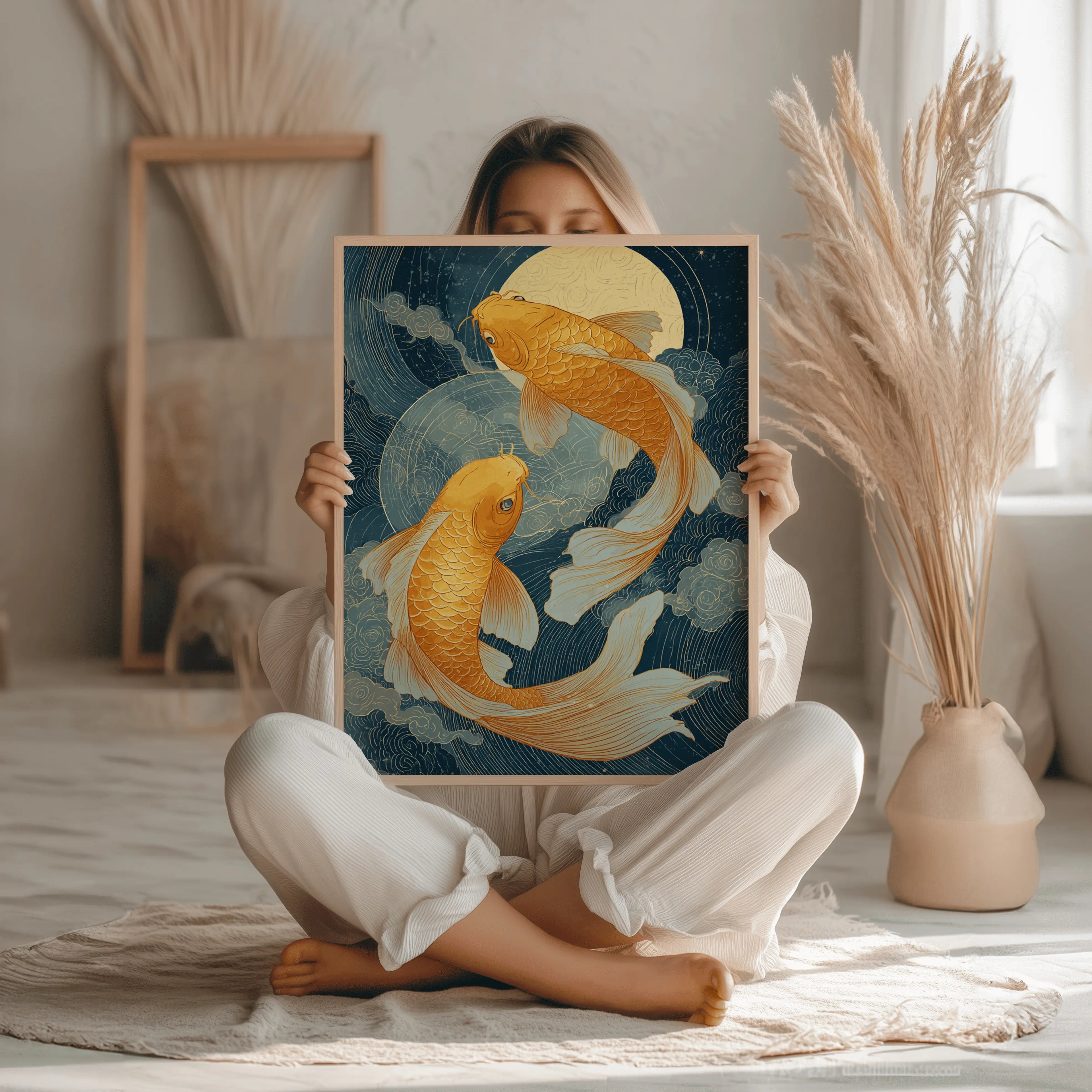 Tableau Décoration Murale – Carpes Koi Dorées – Harmonie & Sérénité Kivura Shop