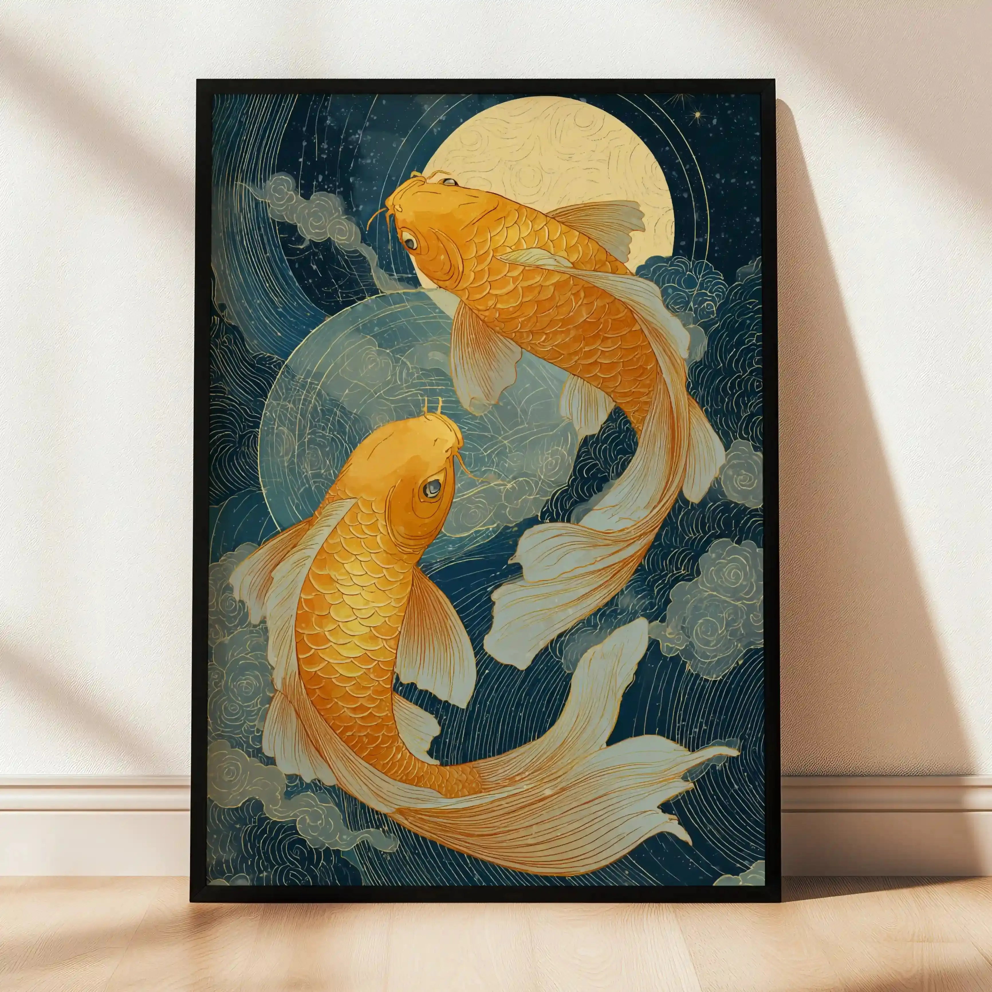 Tableau Japonais – Carpes Koi Dorées – Harmonie & Sérénité