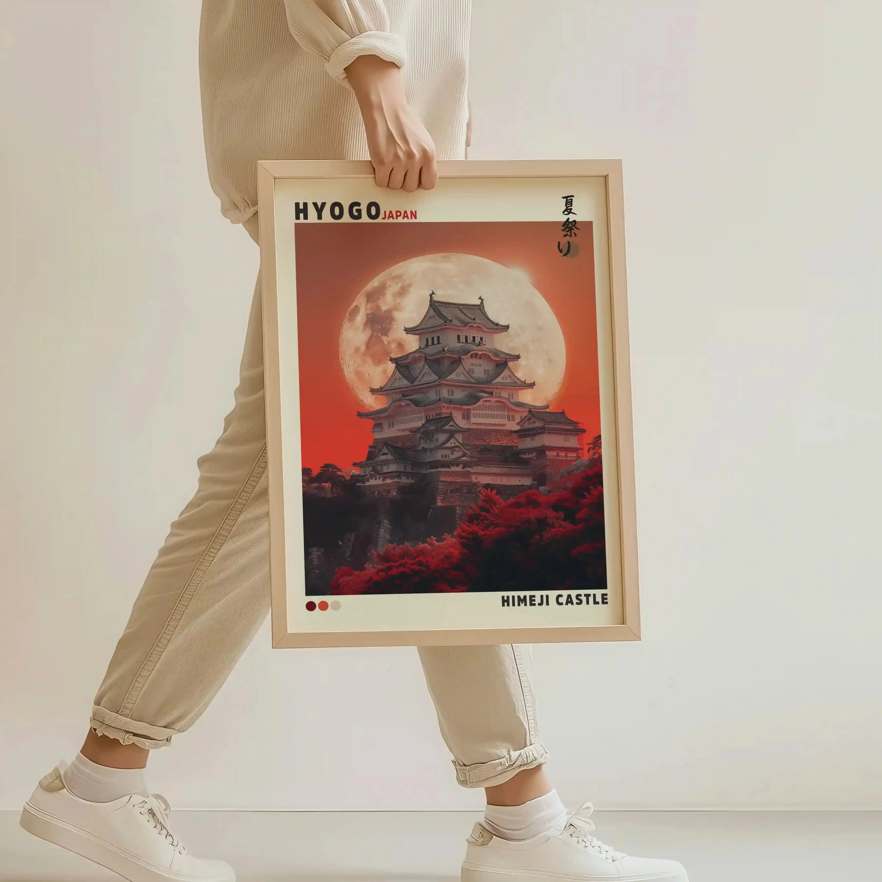 Tableau Japonais – Hyogo - Himeji sous la Lune Rouge Kivura Shop