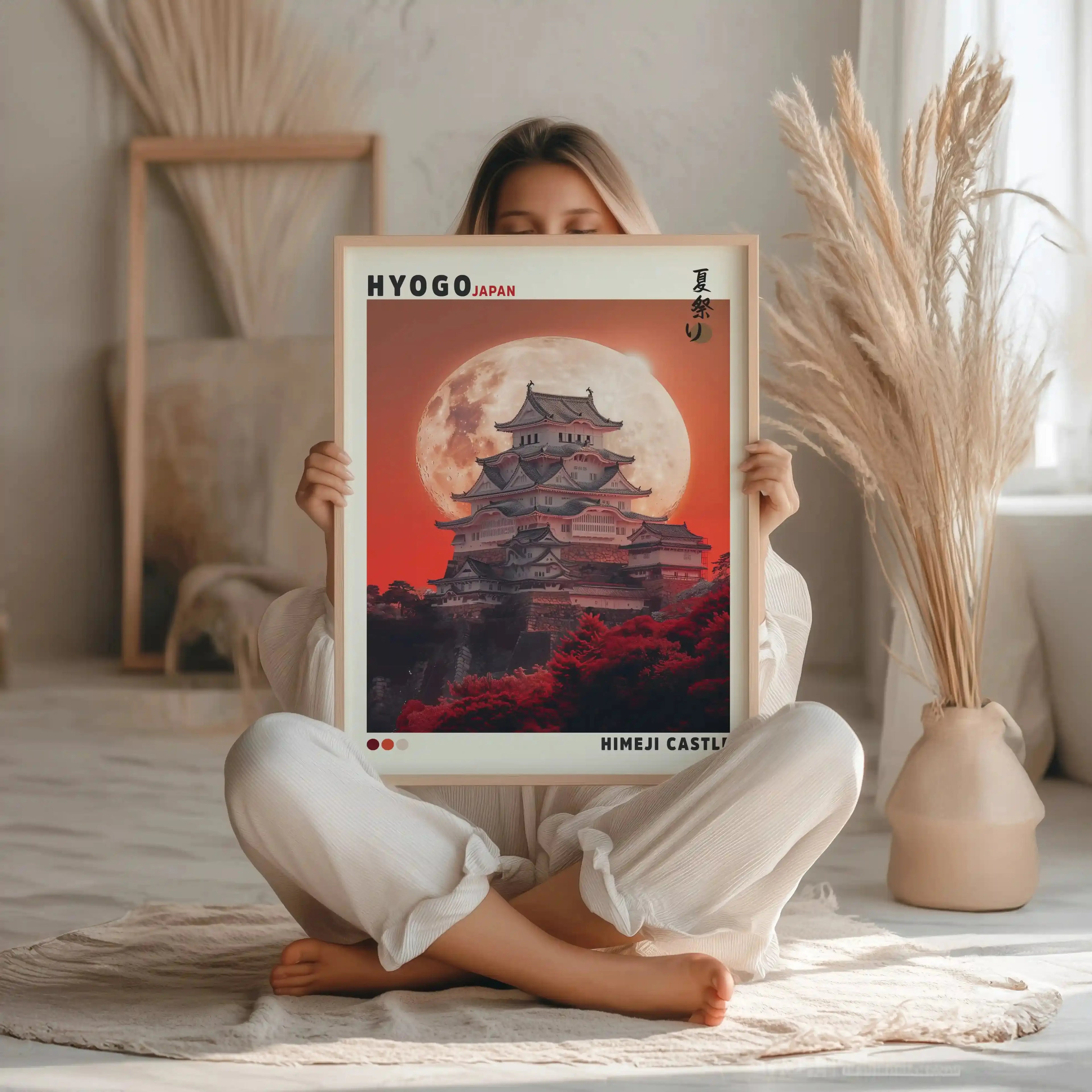 Tableau Japonais – Hyogo - Himeji sous la Lune Rouge Kivura Shop