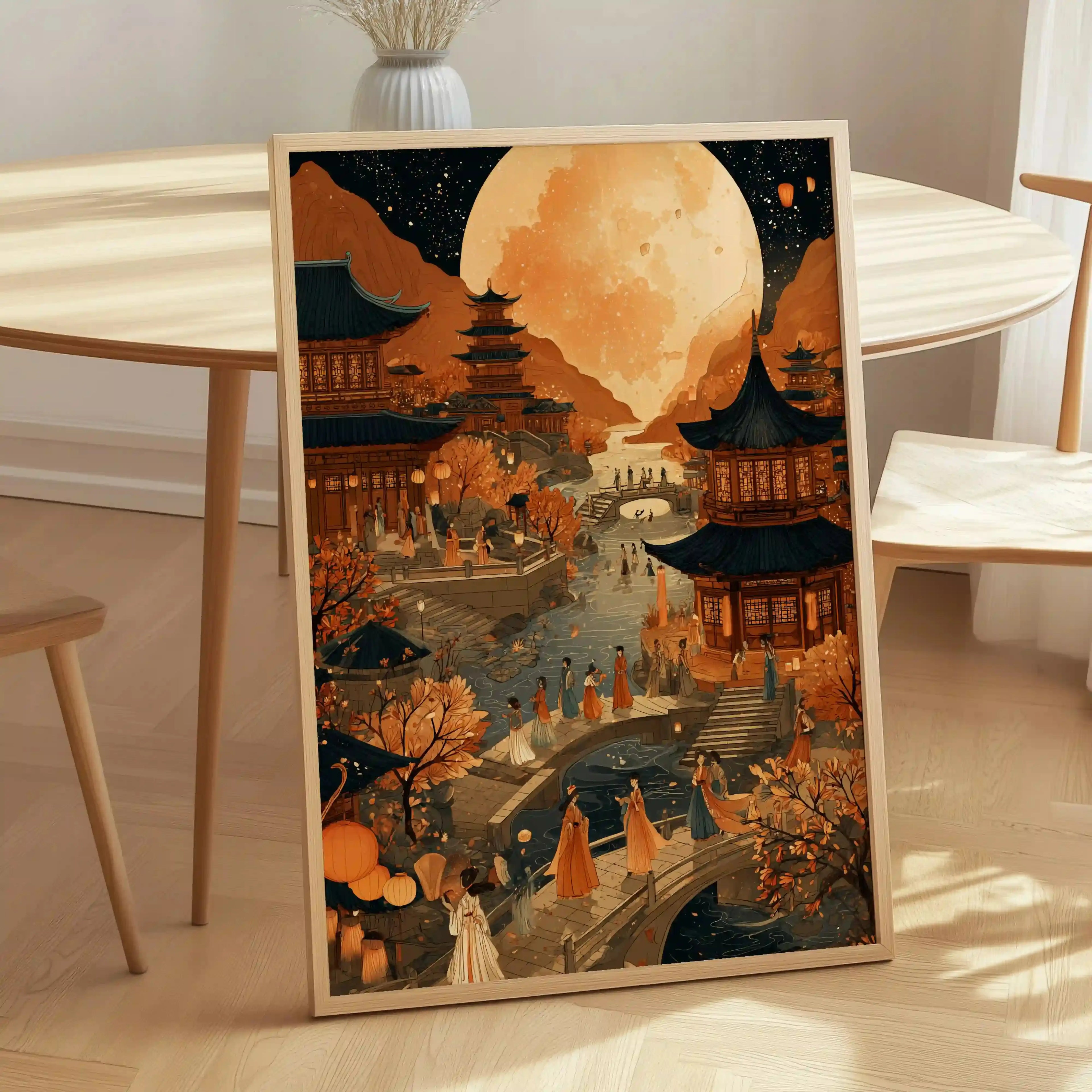 Tableau Asie – Nuit d’Asie Fête de la Lune, Décoration Murale Orientale Zen