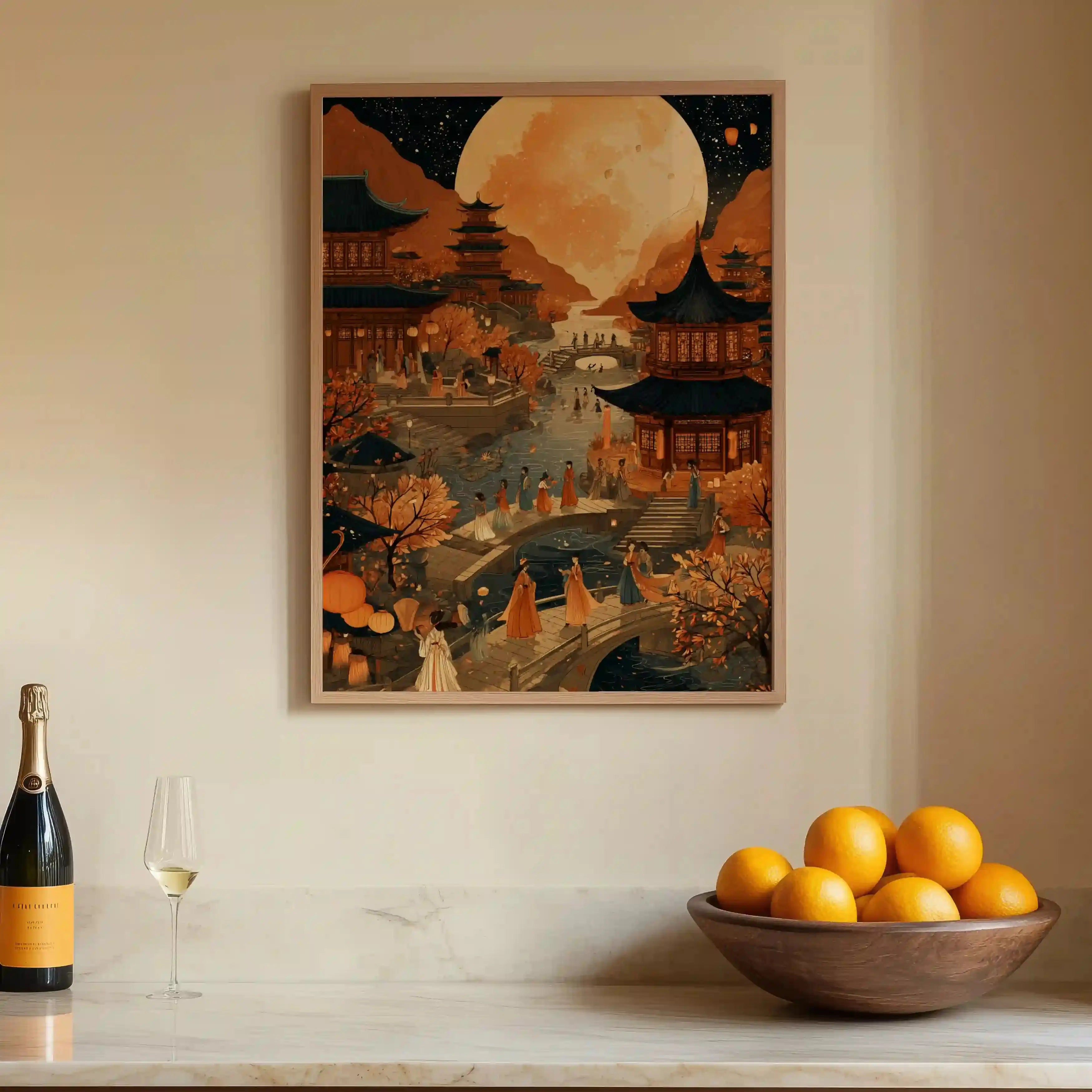Tableau Asie – Nuit d’Asie Fête de la Lune, Décoration Murale Orientale Zen