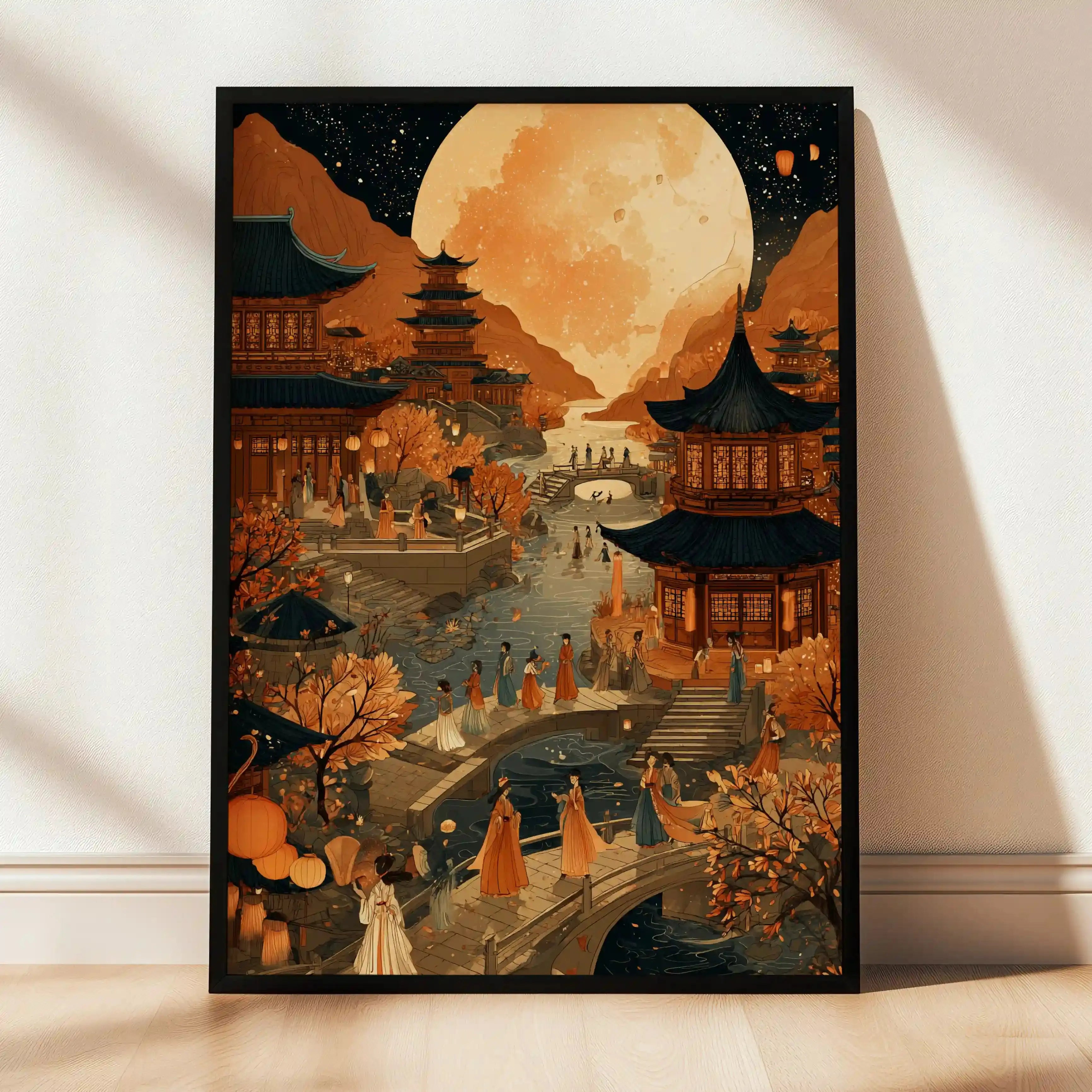 Tableau Asie – Nuit d’Asie Fête de la Lune, Décoration Murale Orientale Zen