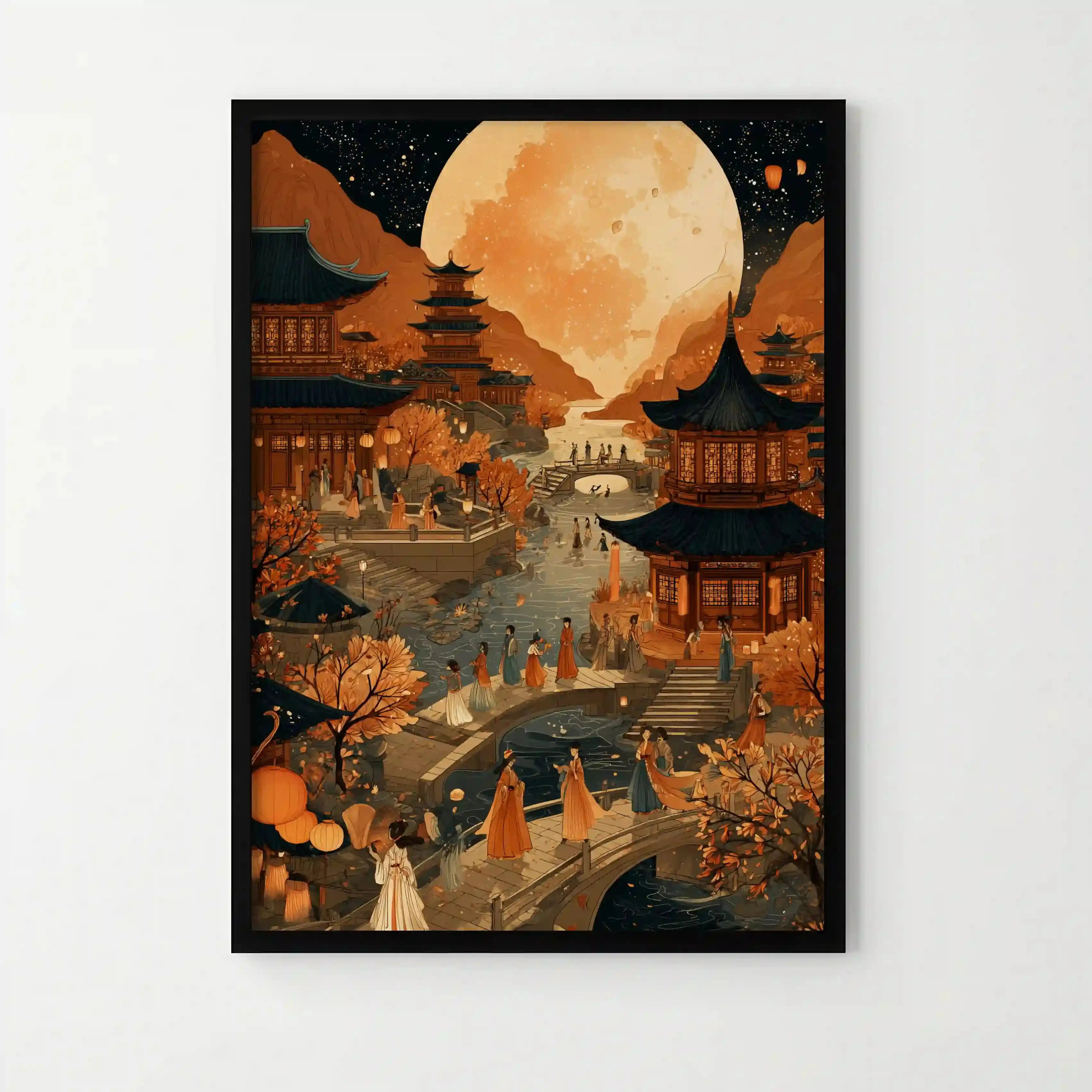 Tableau Asie – Nuit d’Asie Fête de la Lune, Décoration Murale Orientale Zen