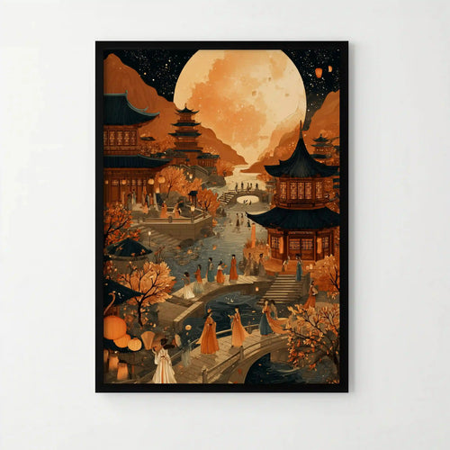 Tableau Asie – Nuit d’Asie Fête de la Lune, Décoration Murale Orientale Zen