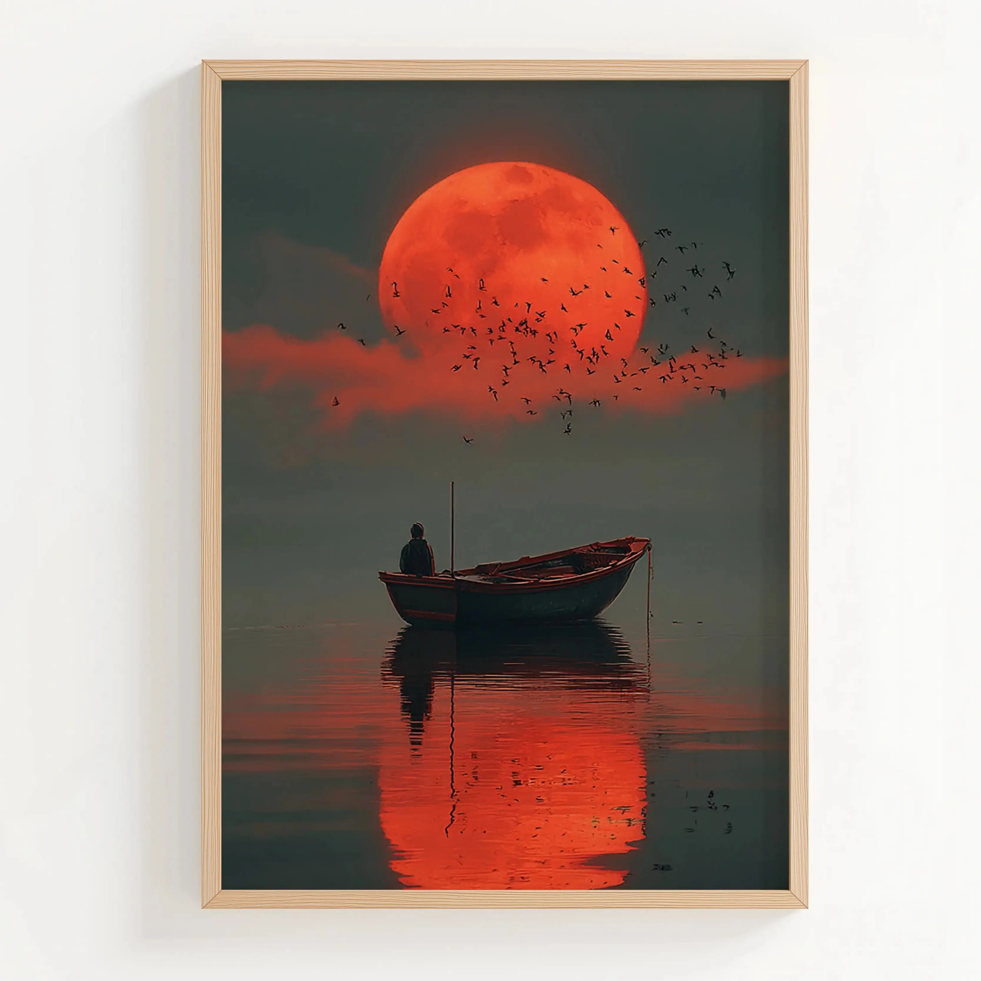 Tableau Décoration Murale – Coucher de Soleil Rouge – Silence sur l’Eau Kivura Shop