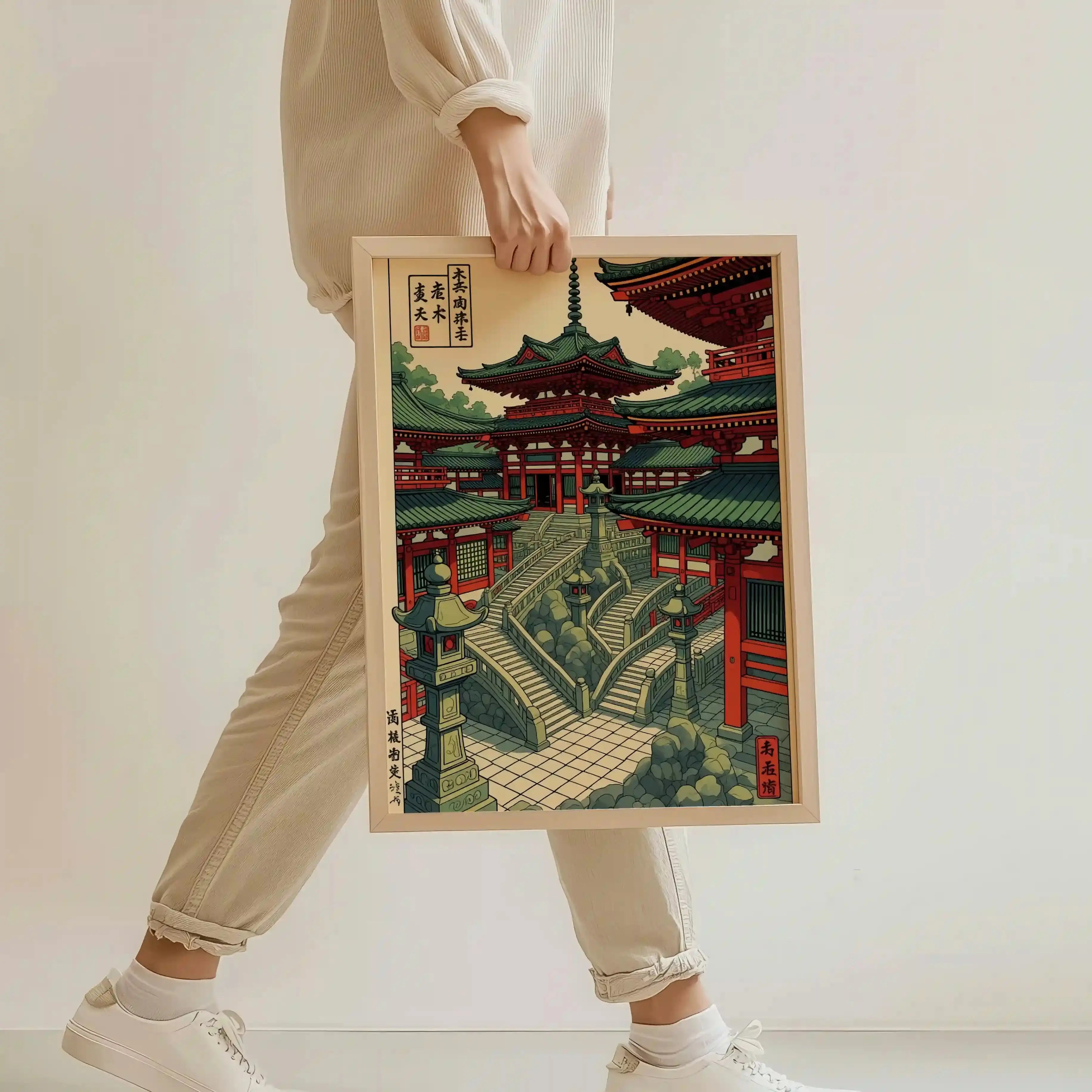 Tableau Moderne - Le Sanctuaire Pourpre – Escaliers des Lanternes Kivura Shop