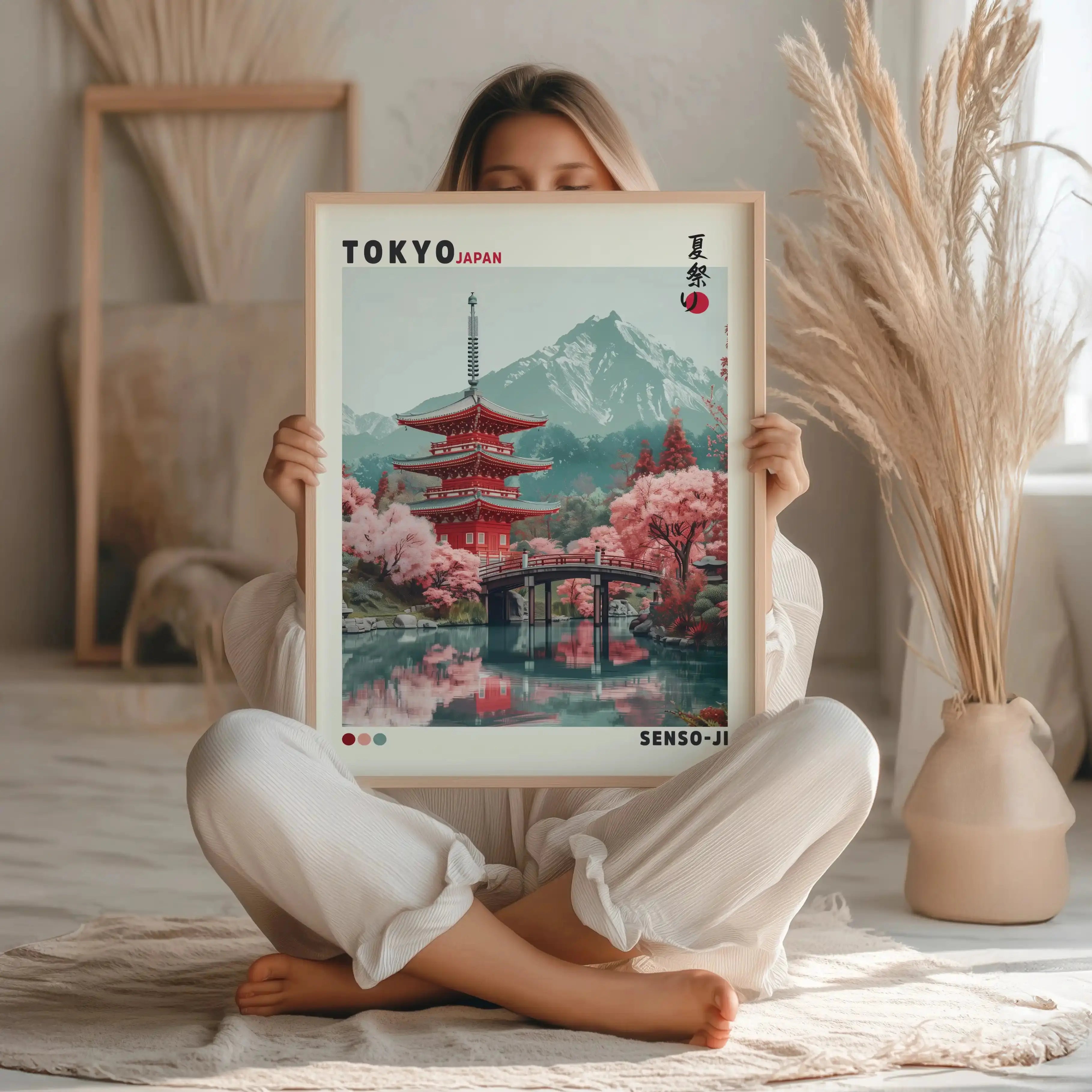 Tableau Japon – Tokyo Senso-Ji et Cerisiers en Fleurs, Décoration Murale Zen Kivura Shop