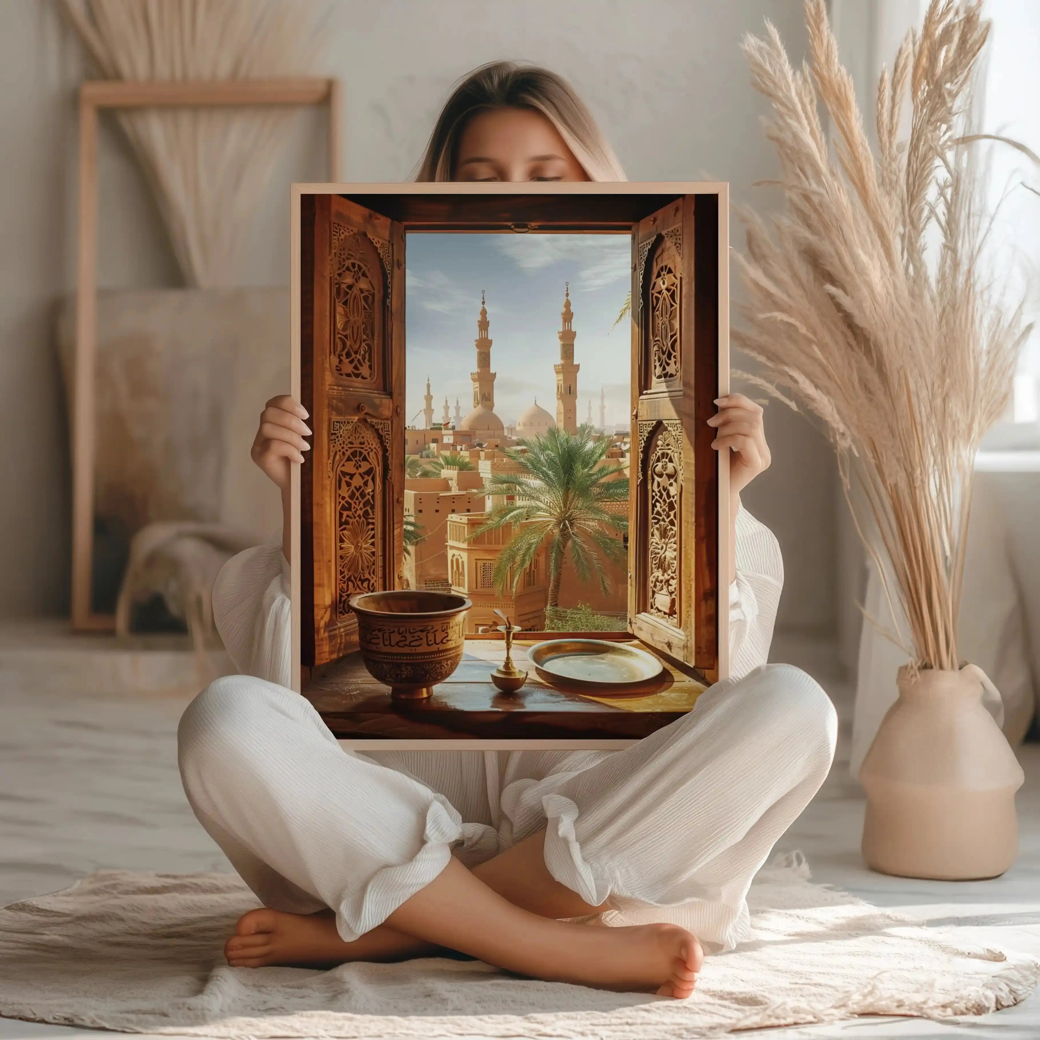 Tableau Egypte – Paysage Oriental à Travers Fenêtre Sculptée Kivura Shop