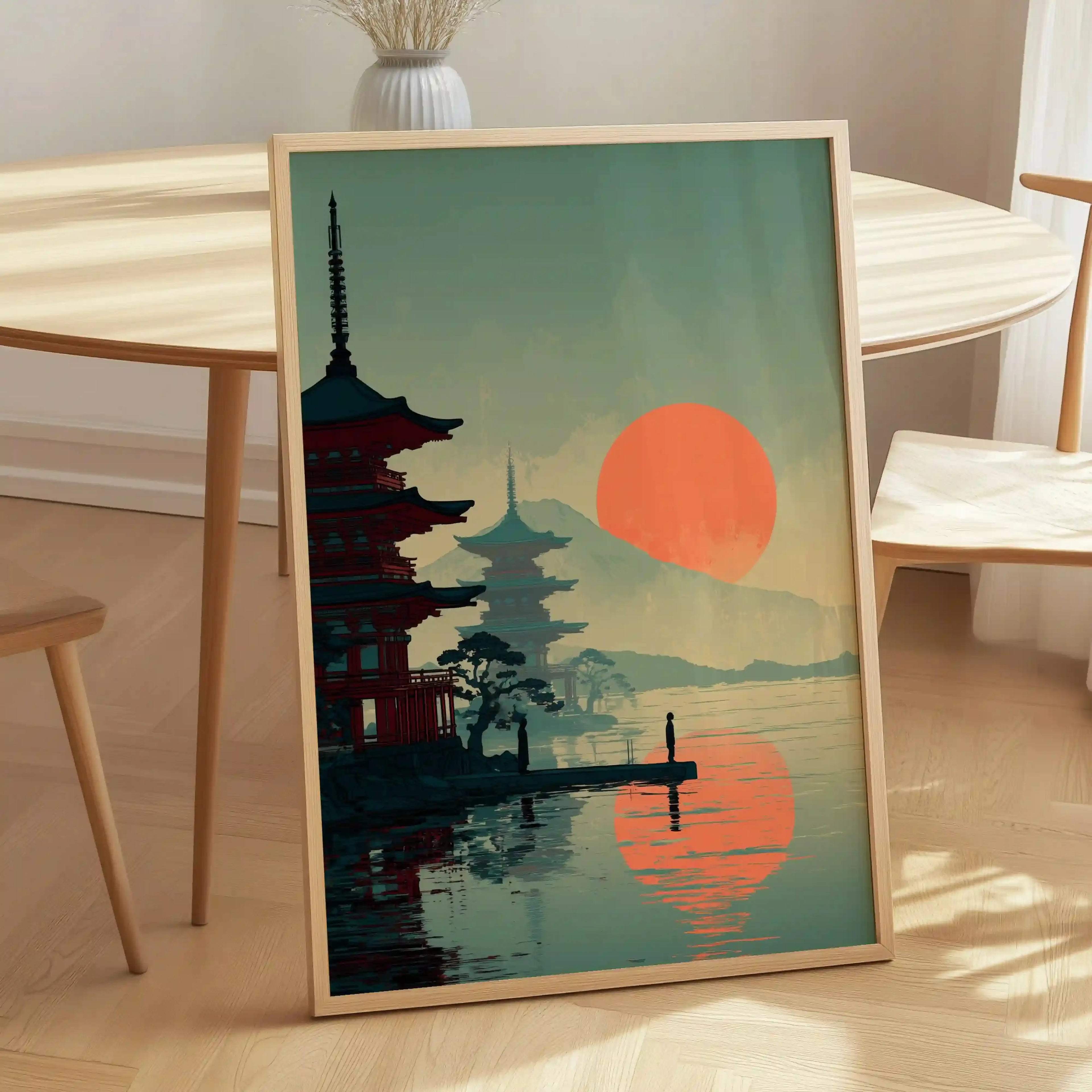 Tableau Kyoto Sunset – Pagodes & Soleil Rouge – Décoration Murale