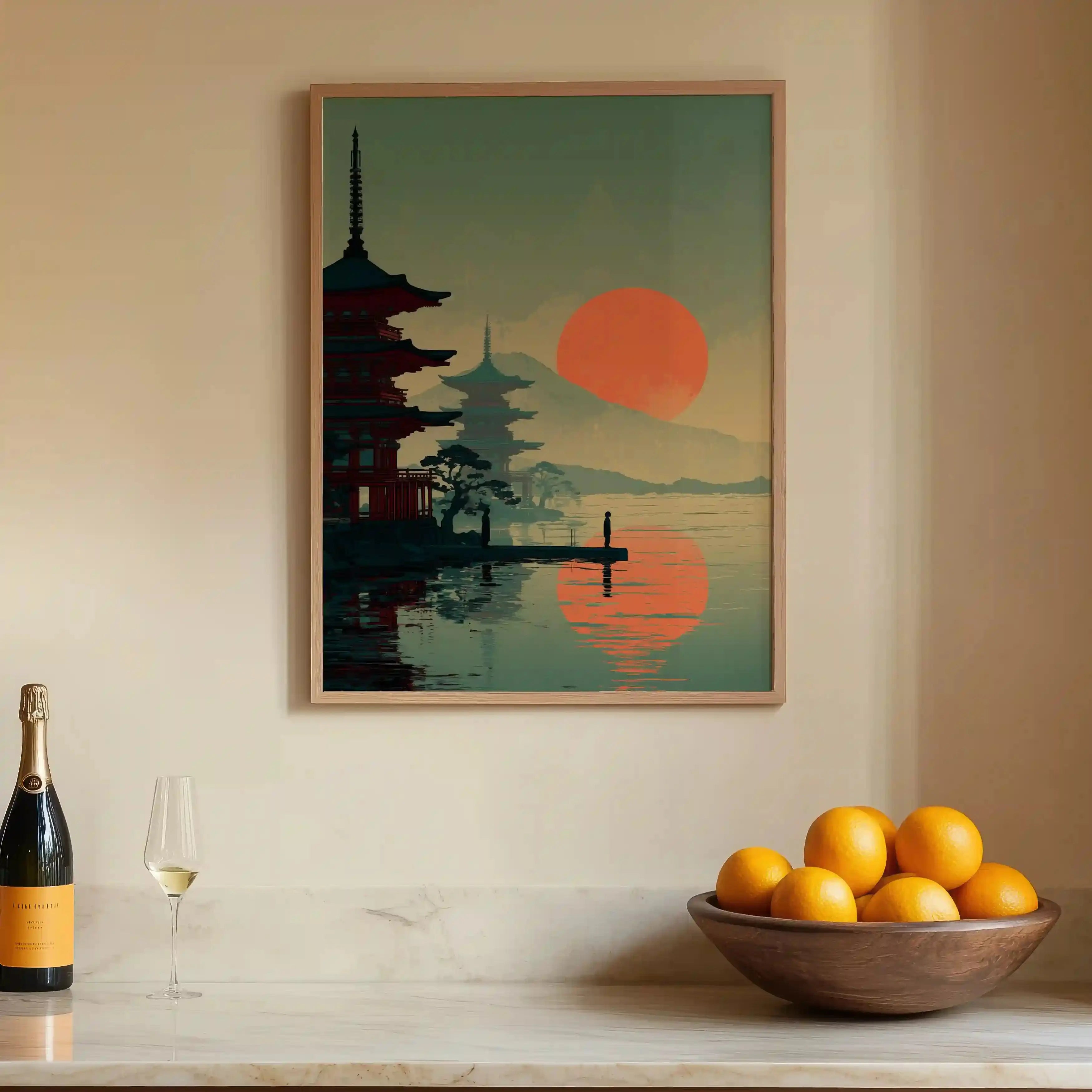 Tableau Kyoto Sunset – Pagodes & Soleil Rouge – Décoration Murale