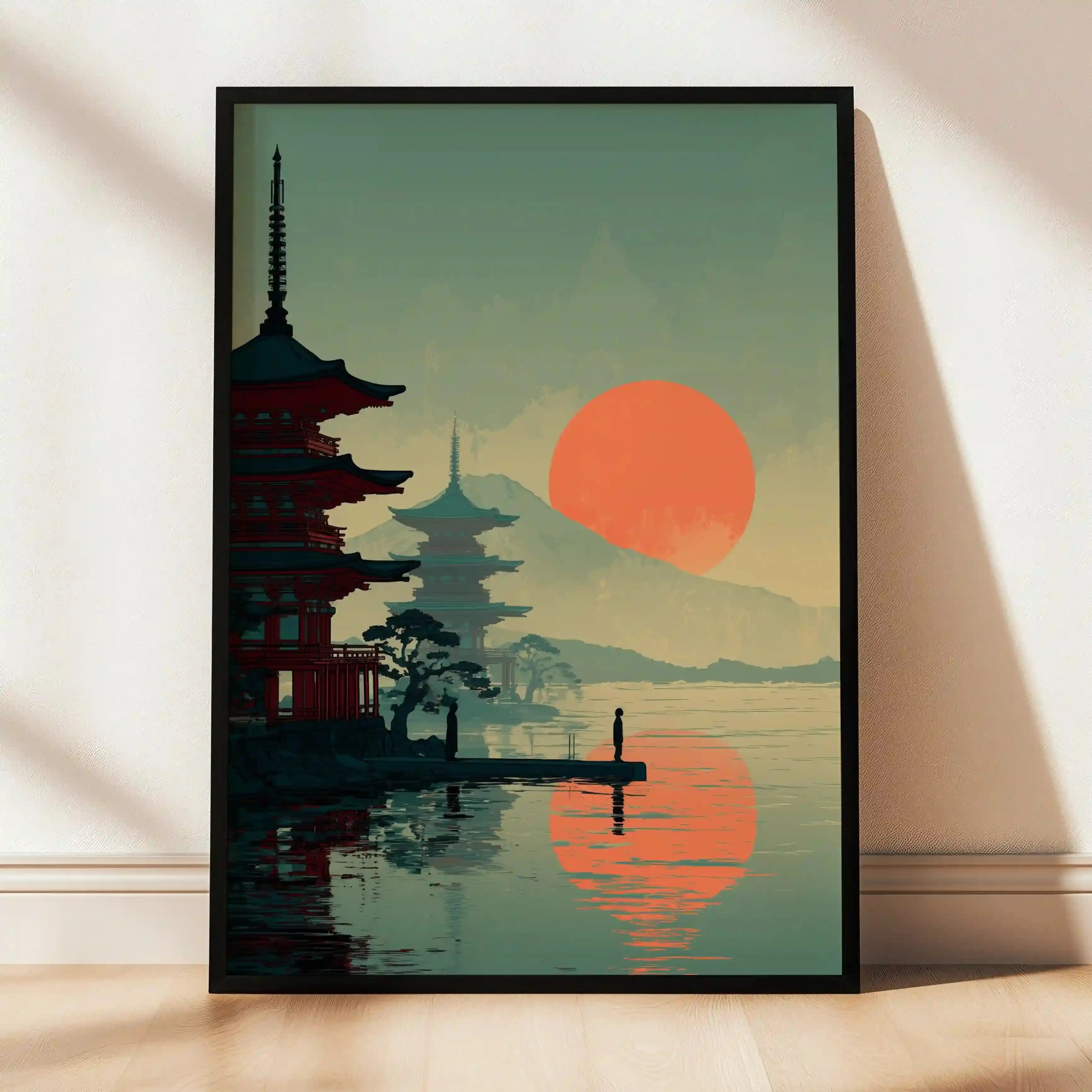 Tableau Kyoto Sunset – Pagodes & Soleil Rouge – Décoration Murale