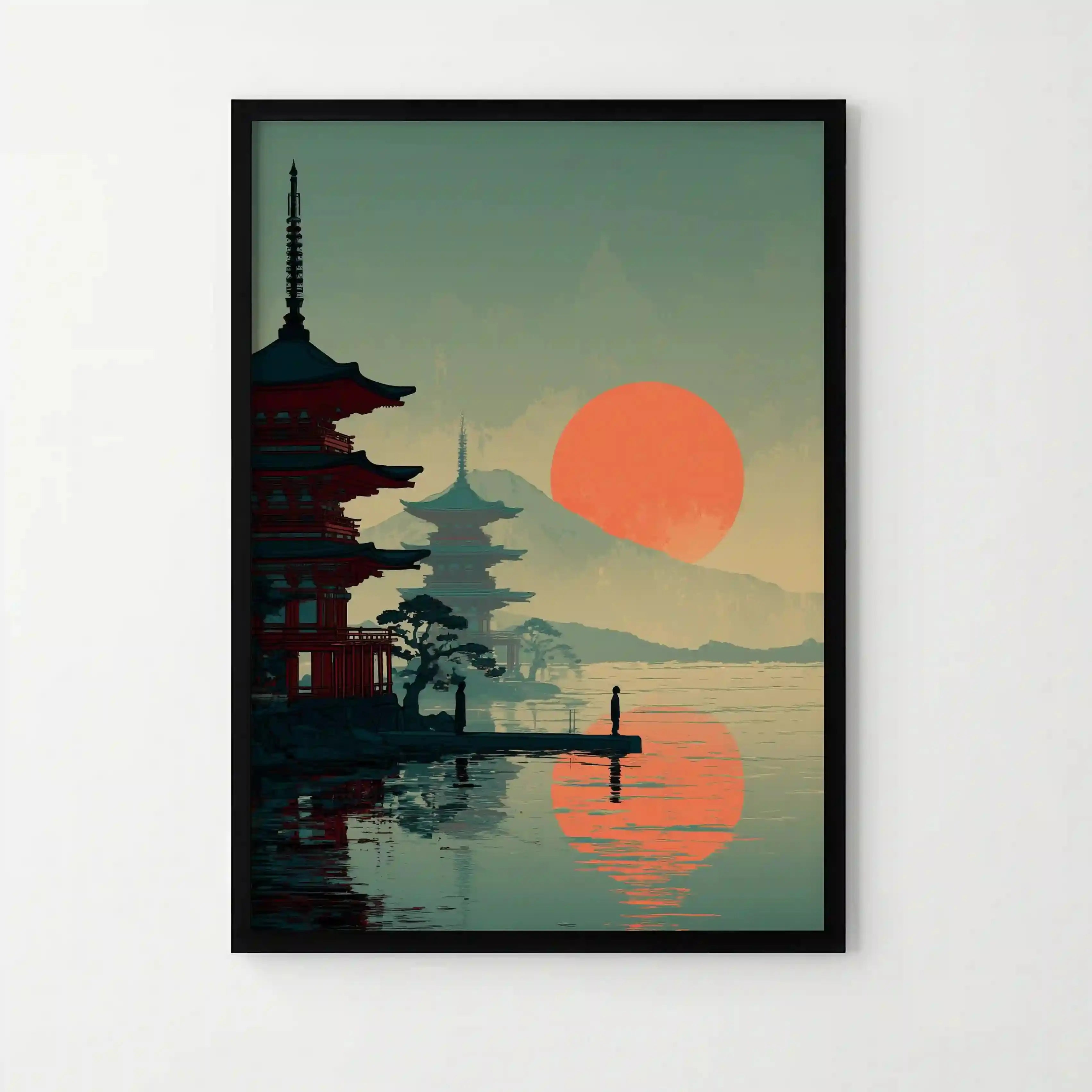 Tableau Kyoto Sunset – Pagodes & Soleil Rouge – Décoration Murale