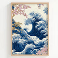 Tableau Décoration Murale – Blue Japanese Wave – Sakura & Océan Kivura Shop